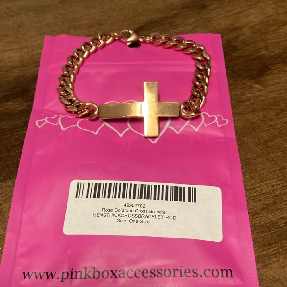 Pink Box men’s rose gold tone cross bracelet